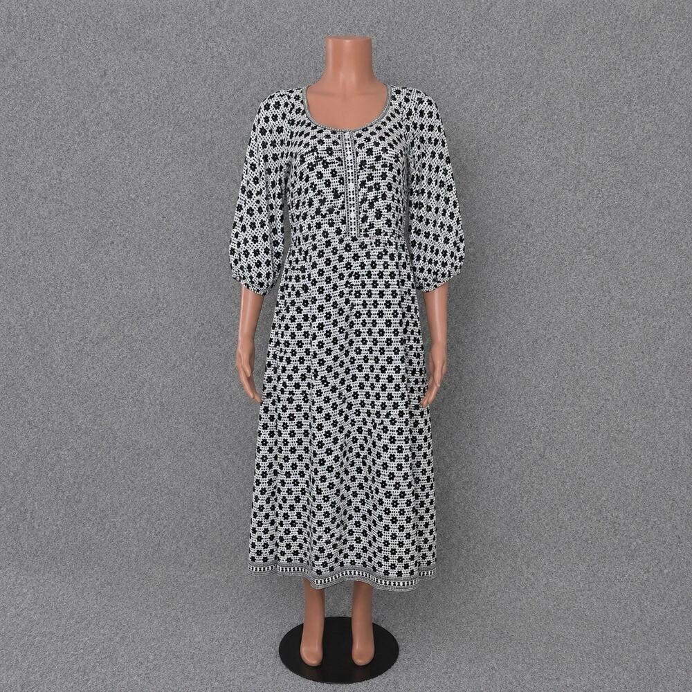Max Studio Womens XS Blue Floral Print Side Tie Scoop Neck Midi Dress NWOT